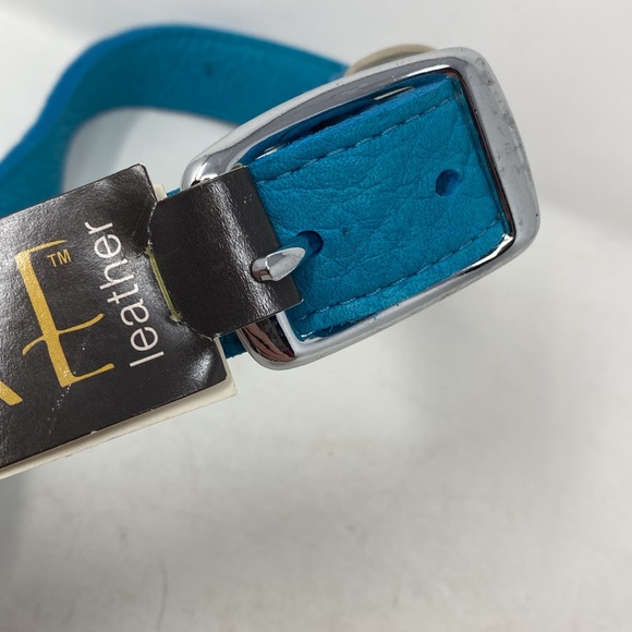 NWT Omni Pet Luxe Leather Teal Leather Dog Collar - made in USA - Picture 7 of 7